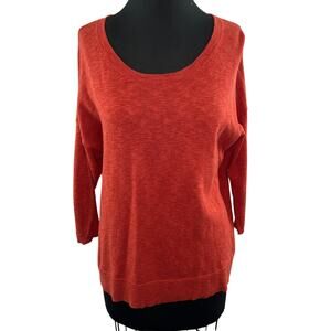 White+Warren Orange Long Sleeve Scoop Neck Cotton Blend Pullover Sweater S Small